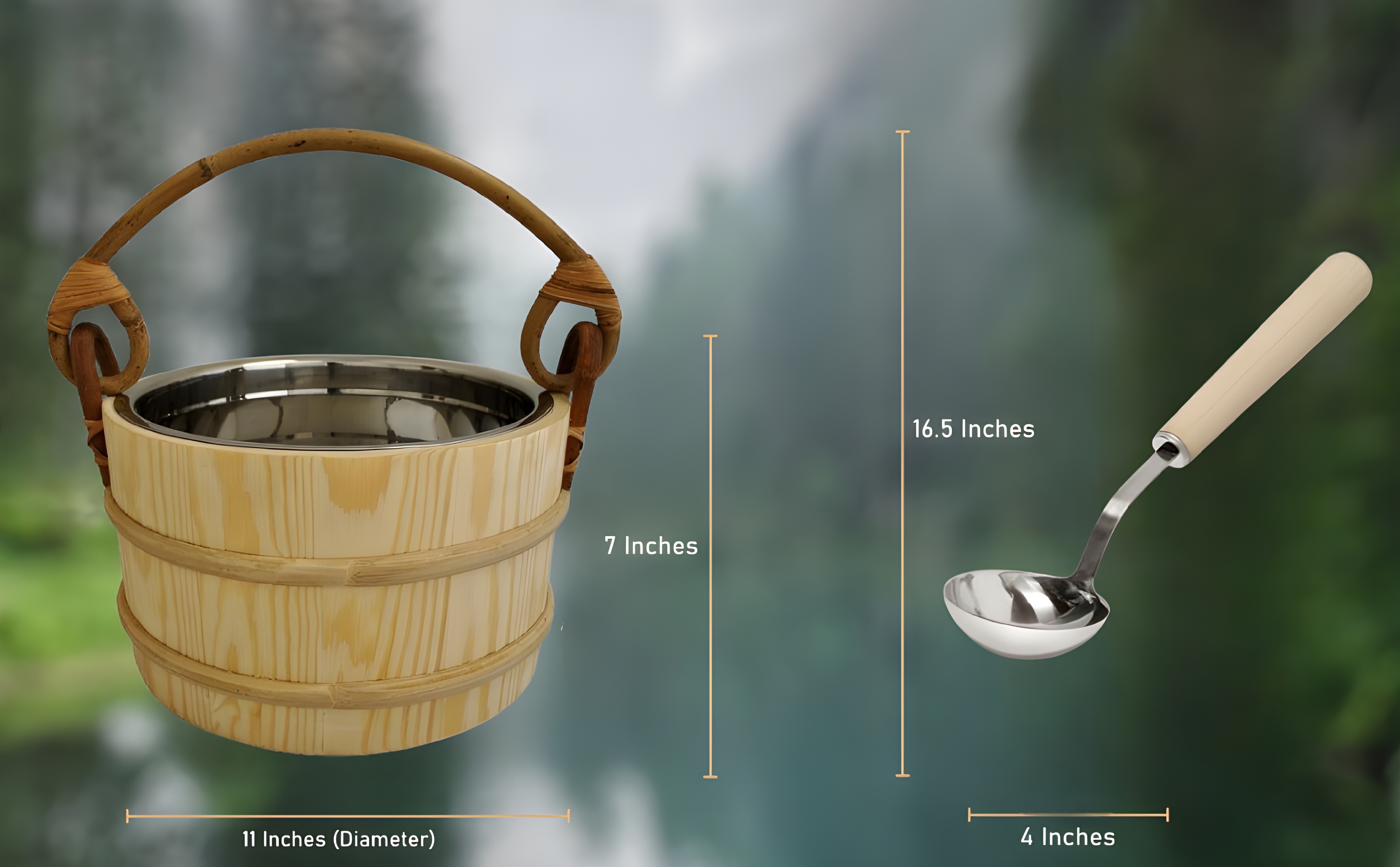 Premium Pine Sauna Bucket with Stainless Steel Ladle & Leak-Proof Liner