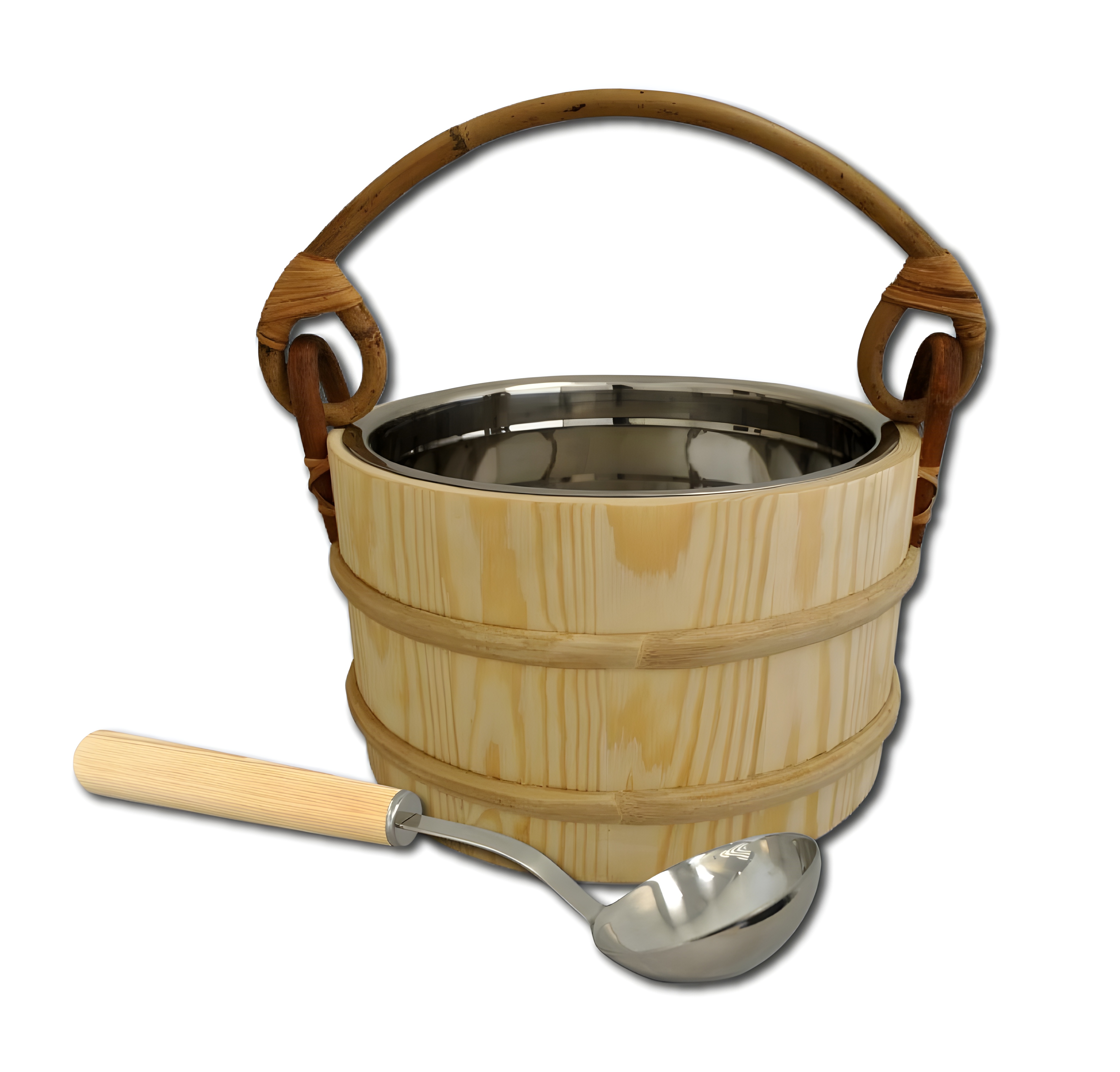 Premium Pine Sauna Bucket with Stainless Steel Ladle & Leak-Proof Liner